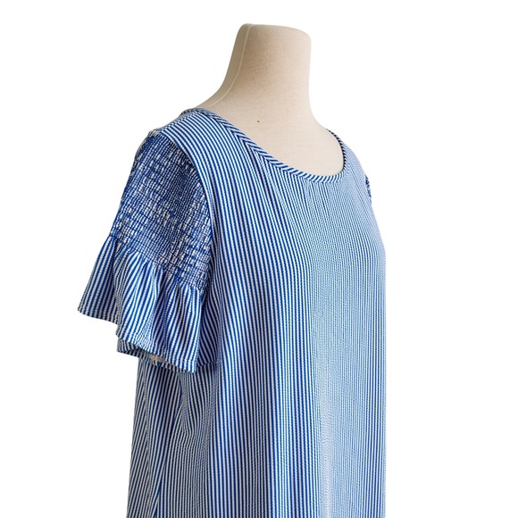 Talbots Womens XL Blue White Seersucker Short Sleeve Shift Dress NWT Knee Length - Picture 5 of 12